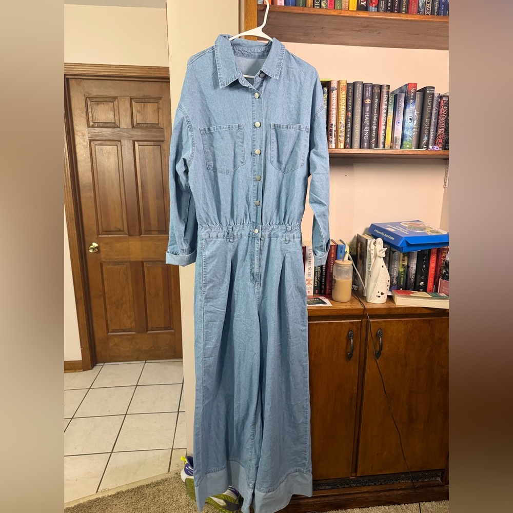 Light Wash Denim Jumpsuit - Picture 1 of 5